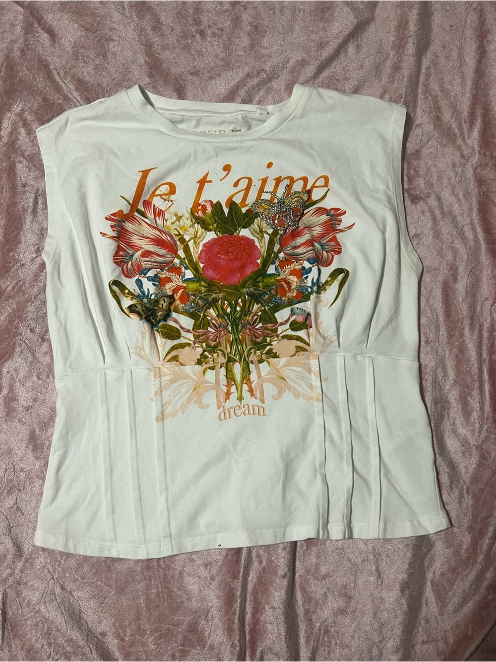 GUESS White Floral 'Je t'aime' Graphic Tank